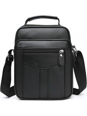 Men's Black Genuine Leather Travel Messenger Bag Multi-function Handbag Satchel